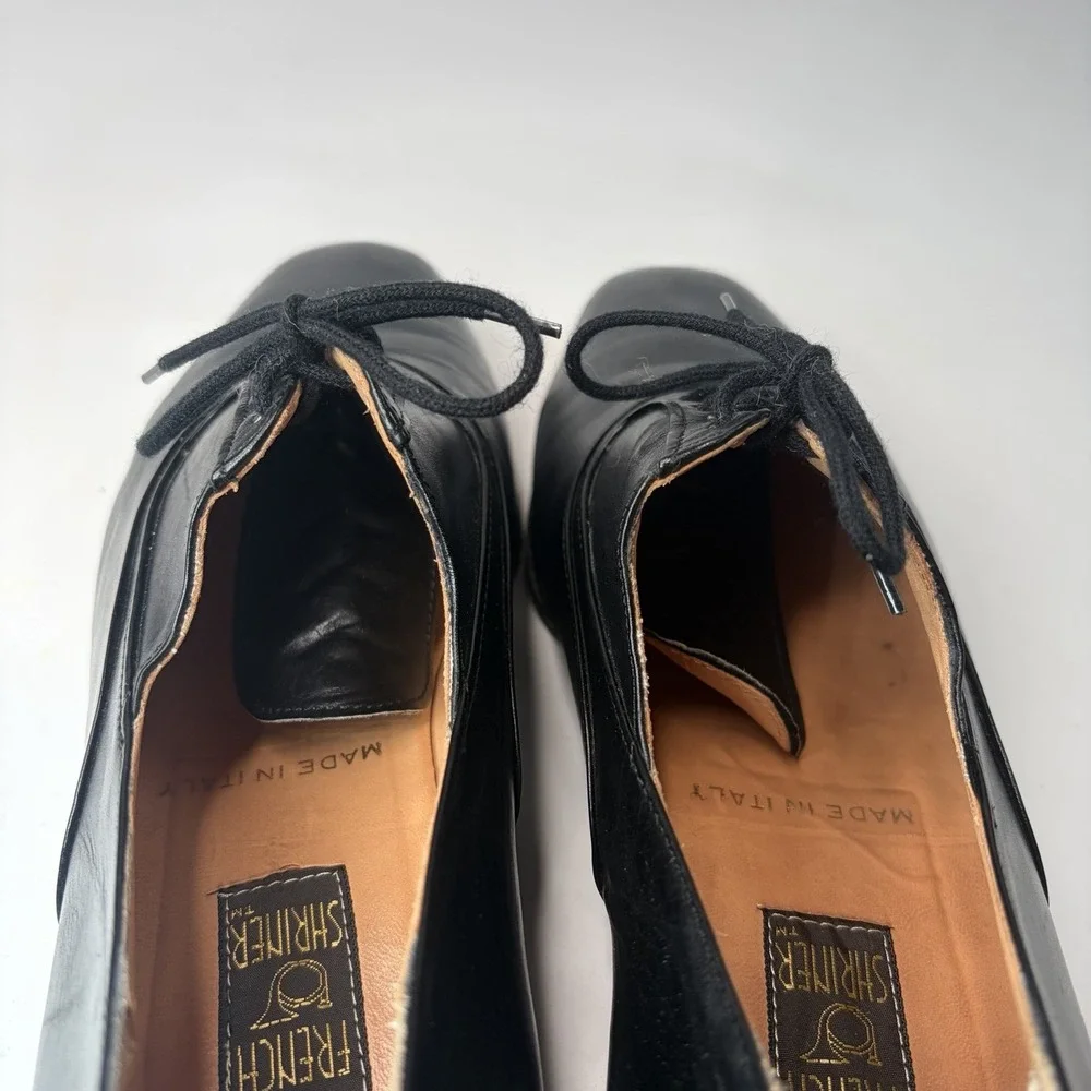 Vintage French Shriner Men's 9.5 Black Leather Dress Shoes Oxford Made in Italy